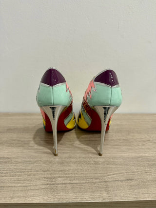 NWOT Christian Louboutin Explotek 100 Zigzag Metallic Leather Pumps Multi US 7