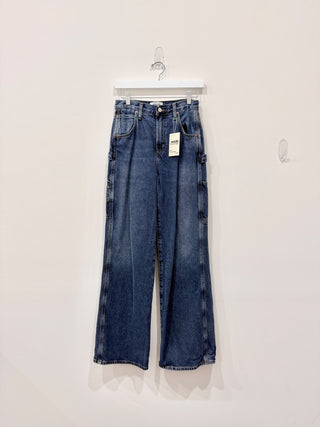 Agolde Cotton Magda High Waisted Loose Fit Denim Cargo Carpenter Jeans Blue 23