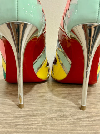NWOT Christian Louboutin Explotek 100 Zigzag Metallic Leather Pumps Multi US 7
