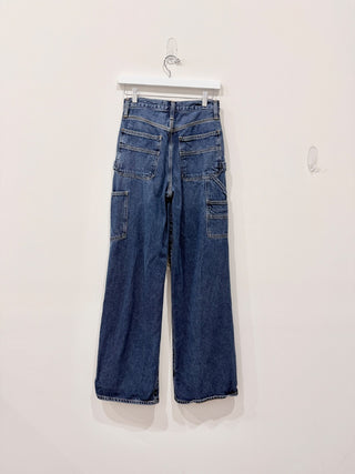 Agolde Cotton Magda High Waisted Loose Fit Denim Cargo Carpenter Jeans Blue 23