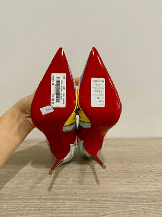 NWOT Christian Louboutin Explotek 100 Zigzag Metallic Leather Pumps Multi US 7