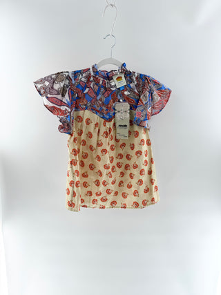 Farm Rio cotton multi pattern ruffle top, XS