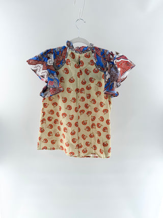 Farm Rio cotton multi pattern ruffle top, XS