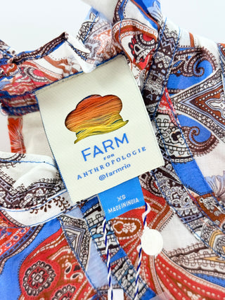 Farm Rio cotton multi pattern ruffle top, XS