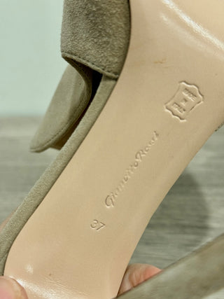 Gianvito Rossi Suede Slip On Peep Toe Stilettos Mule Beige Women's Size EU 37