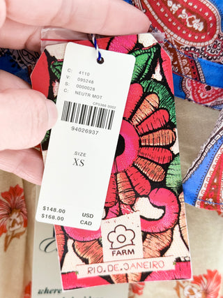 Farm Rio cotton multi pattern ruffle top, XS