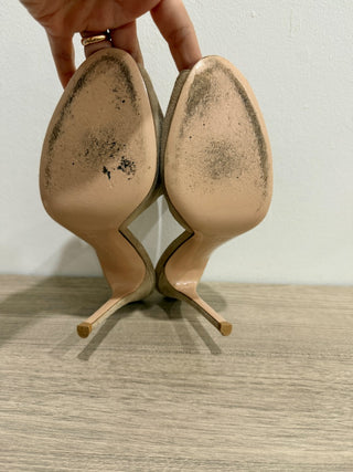 Gianvito Rossi Suede Slip On Peep Toe Stilettos Mule Beige Women's Size EU 37