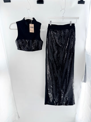 Camila Coelho matching sequin set crop top and maxi skirt, XS