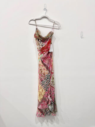 NWT Zara Paisley Patchwork Print Cowl Neck Midi Slip Dress Multicoloured Pink XS