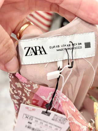 NWT Zara Paisley Patchwork Print Cowl Neck Midi Slip Dress Multicoloured Pink XS