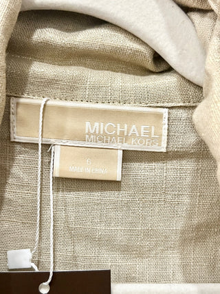 Michael Kors Linen Blend Rolled Up Sleeve Metallic Utility Jacket Beige Womens S