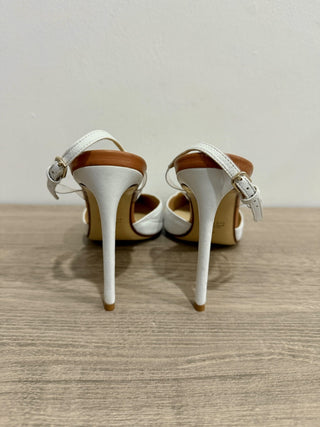 Russo Leather & Pvc Pointy Toe Stilettos Heel Slingback Pumps White EU 37