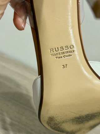 Russo Leather & Pvc Pointy Toe Stilettos Heel Slingback Pumps White EU 37