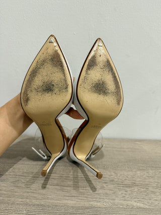 Russo Leather & Pvc Pointy Toe Stilettos Heel Slingback Pumps White EU 37