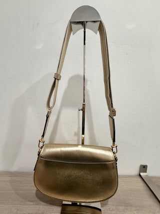 NWT Michael Michael Kors Mila Medium Metallic Leather Messenger Crossbody Bag