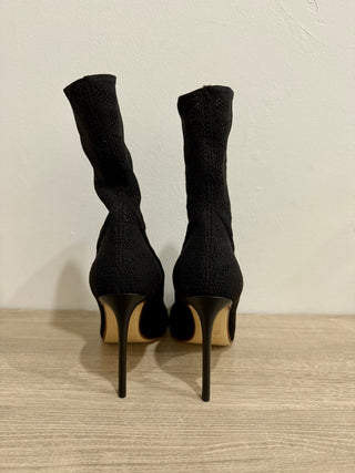 NWOT Russo Stretch Fabric Mid-Calf Rround Toe Heeled Booties Black Women EU 36.5