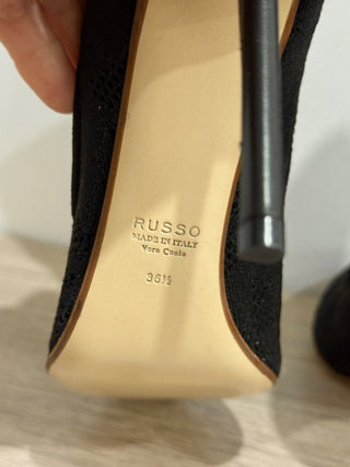 NWOT Russo Stretch Fabric Mid-Calf Rround Toe Heeled Booties Black Women EU 36.5