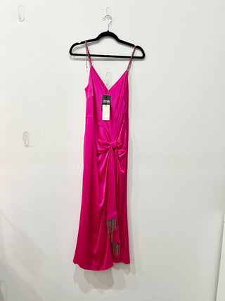 Cinq a sept galena hot pink midi dress with strass tassles, 8