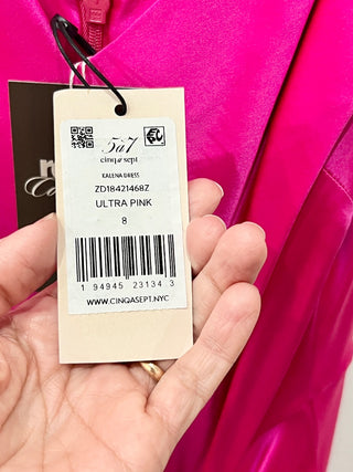 Cinq a sept galena hot pink midi dress with strass tassles, 8