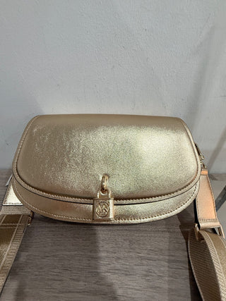 NWT Michael Michael Kors Mila Medium Metallic Leather Messenger Crossbody Bag