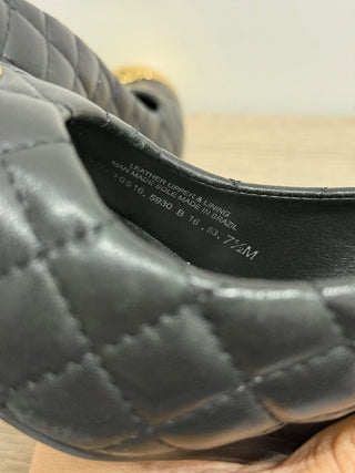 Tory Burch Kaitlin Quilted Leather Gold Cap Toe Wedge Pumps Black/Gold Women 7.5