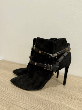 Valentino Garavani Suede Rockstud Stiletto Ankle Booties Black Women's EU 37