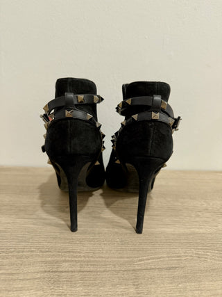 Valentino Garavani Suede Rockstud Stiletto Ankle Booties Black Women's EU 37