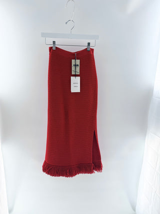 Bottega Veneta compact cotton mesh skirt with fringe, M