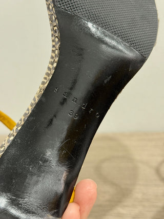 Sandro Python Print Leather & Suede Mid-Heel Ankle Strap Sandals Neutrals EU 39