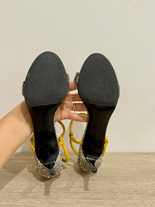 Sandro Python Print Leather & Suede Mid-Heel Ankle Strap Sandals Neutrals EU 39