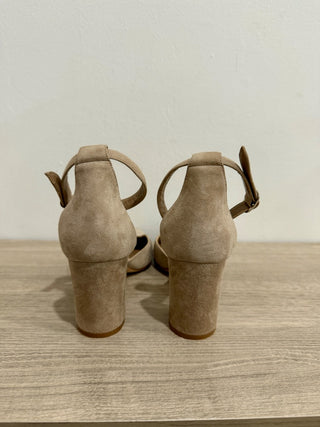 Manolo Blahnik Lausam Suede Ankle Strap Block Heels Sandals Tan Women's EU 37