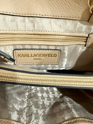 Karl Lagerfeld Paris Charlotte Quilted Leather Shoulder Tote Handbag Cream Beige