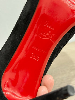 Christian Louboutin Eloise Suede Pointed Toe Ankle Booties Black Women's EU 36.5