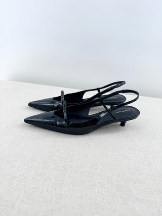 Flor de Maria patent leather mini heel slingback pumps, 6.5