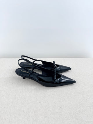 Flor de Maria patent leather mini heel slingback pumps, 6.5
