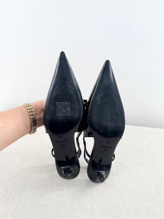 Flor de Maria patent leather mini heel slingback pumps, 6.5