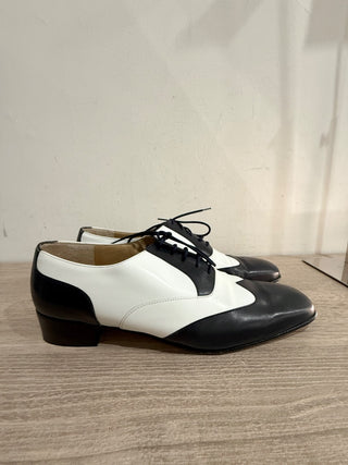 Salvatore Ferragamo Two-Tone Leather Lace-Up Oxfords Dress Shoes Black/White 8.5