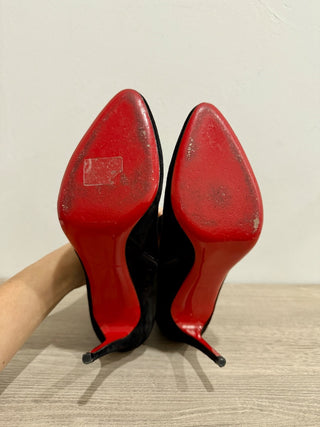 Christian Louboutin Eloise Suede Pointed Toe Ankle Booties Black Women's EU 36.5
