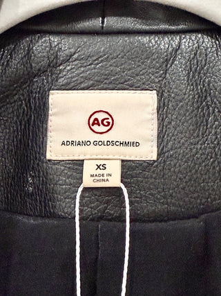 AG Adriano Goldschmied Leather Trim Single Breast Blazer Jacket Black Women's XS
