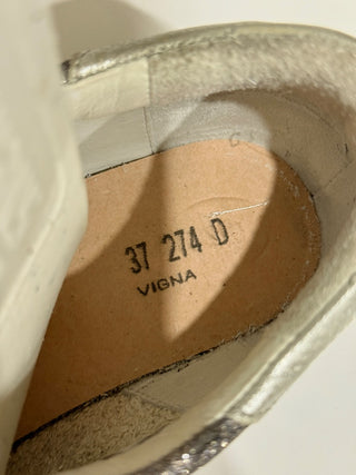 Golden Goose Super-Star Glitter Suede Sneakers Silver/Black Women's Size EU 37