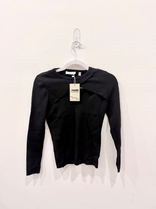 A.L.C. Curtis Crew Neck Crossover Peep Hole Blouse Top Black Women's Size XS
