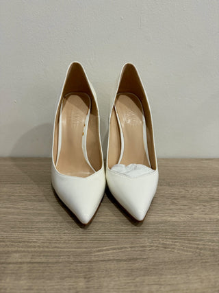 Femme LA Rum Patent Faux Leather Pointed High Heel Pumps White Womens Size EU 37