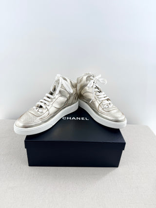 Chanel metallic high top leather CC sneakers, 41.5