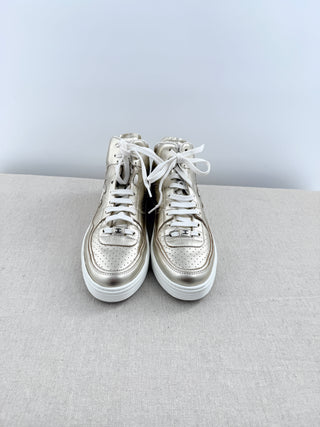 Chanel metallic high top leather CC sneakers, 41.5