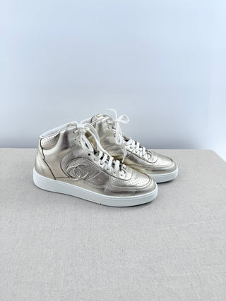 Chanel metallic high top leather CC sneakers, 41.5