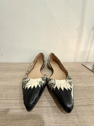 Tory Burch Braided Snake Skin Leather Pointed Toe D'orsay Flats Black/Cream 8.5