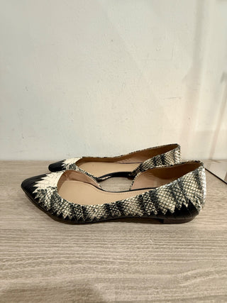 Tory Burch Braided Snake Skin Leather Pointed Toe D'orsay Flats Black/Cream 8.5