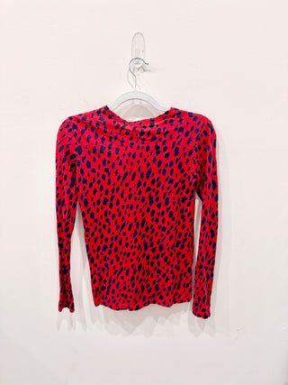 Proenza Schouler 100% Cotton Leopard Print Crewneck Tee Red Women's Size XS