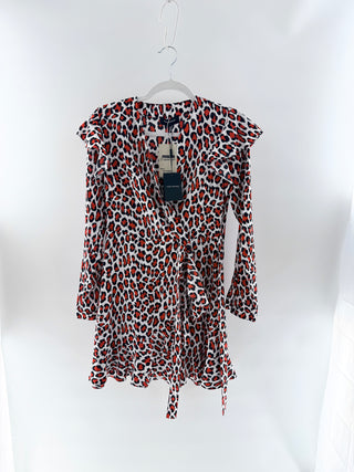 robert rodriguez Red Leopard Print Wrap Mini Dress, 2