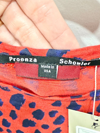 Proenza Schouler 100% Cotton Leopard Print Crewneck Tee Red Women's Size XS